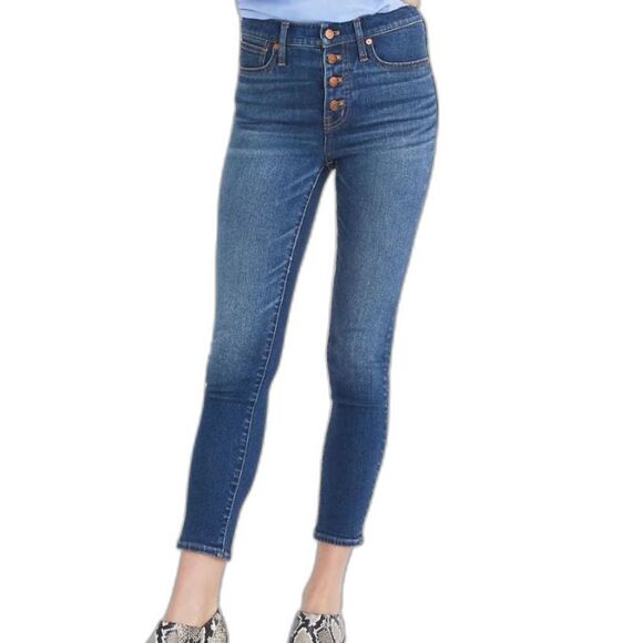 Madewell 9" Mid-Rise Skinny Crop Jeans Button Front Tencel Denim Edition Size 30 - Picture 1 of 13